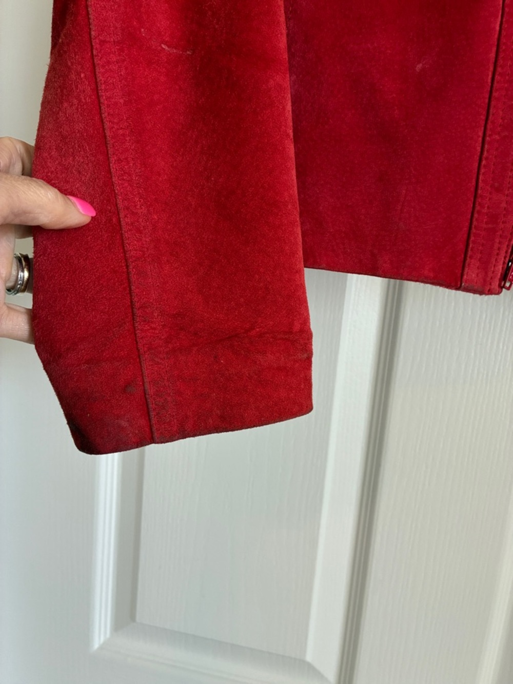 Coastal Cowgirl Yvonne Marie Red Suede Leather Zip-Up Moto Jacket - Size 8 - Picture 5 of 10